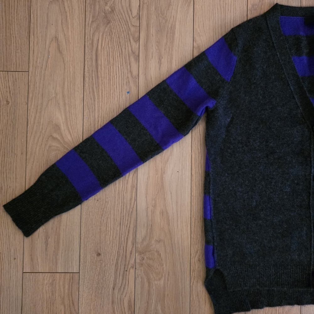 Aqua Striped Cashmere Button Up Cardigan- XS - Picture 7 of 13